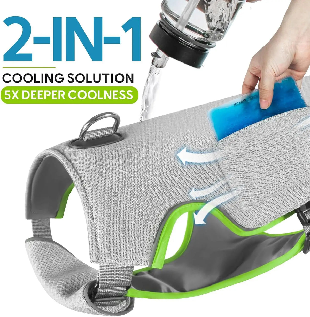 Dog Cooling Harness Vest with Removable Ice Pack & Reflective Evaporative Coat