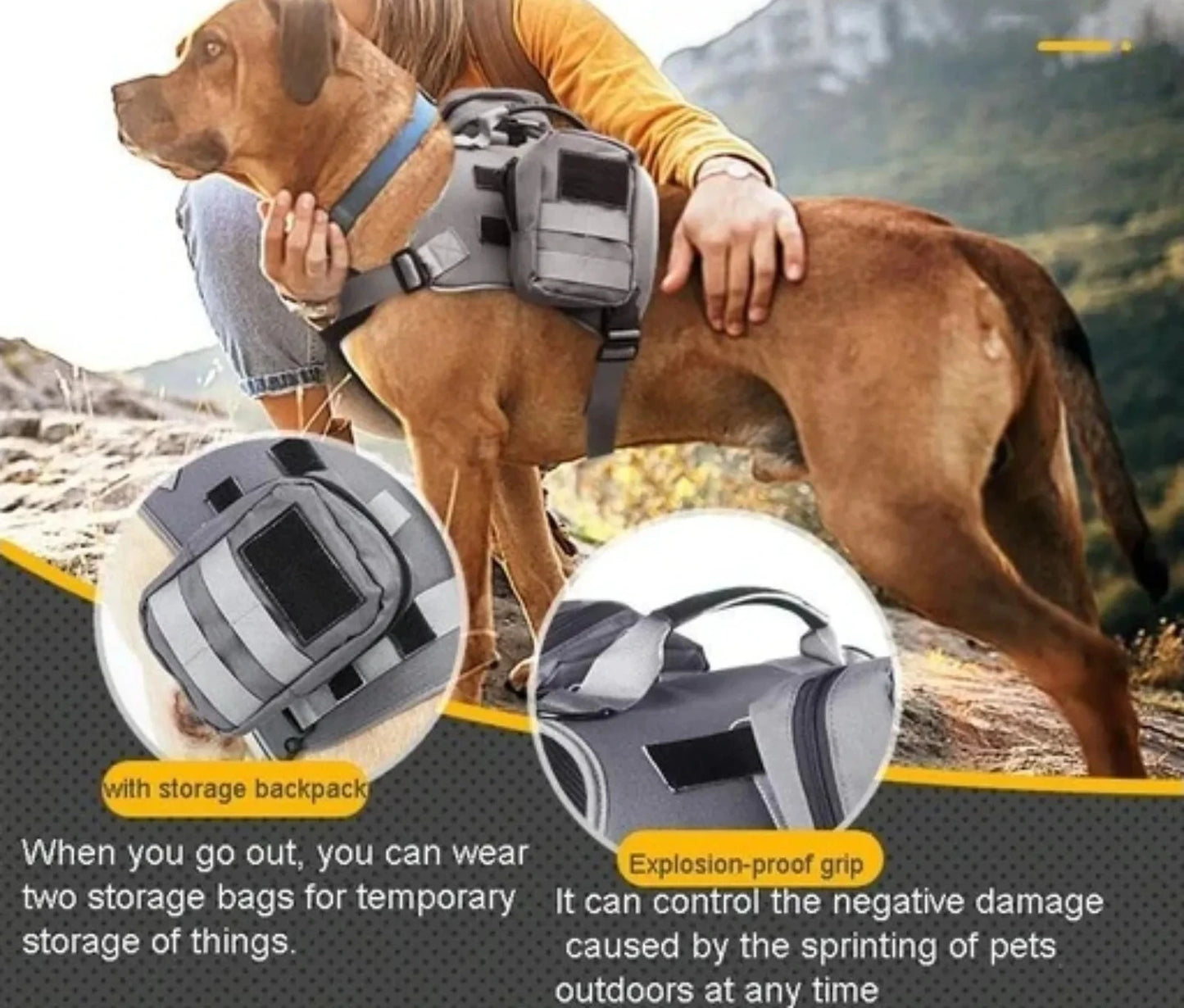 Harnais pour chien robuste avec sac à dos à poches latérales sécurisées