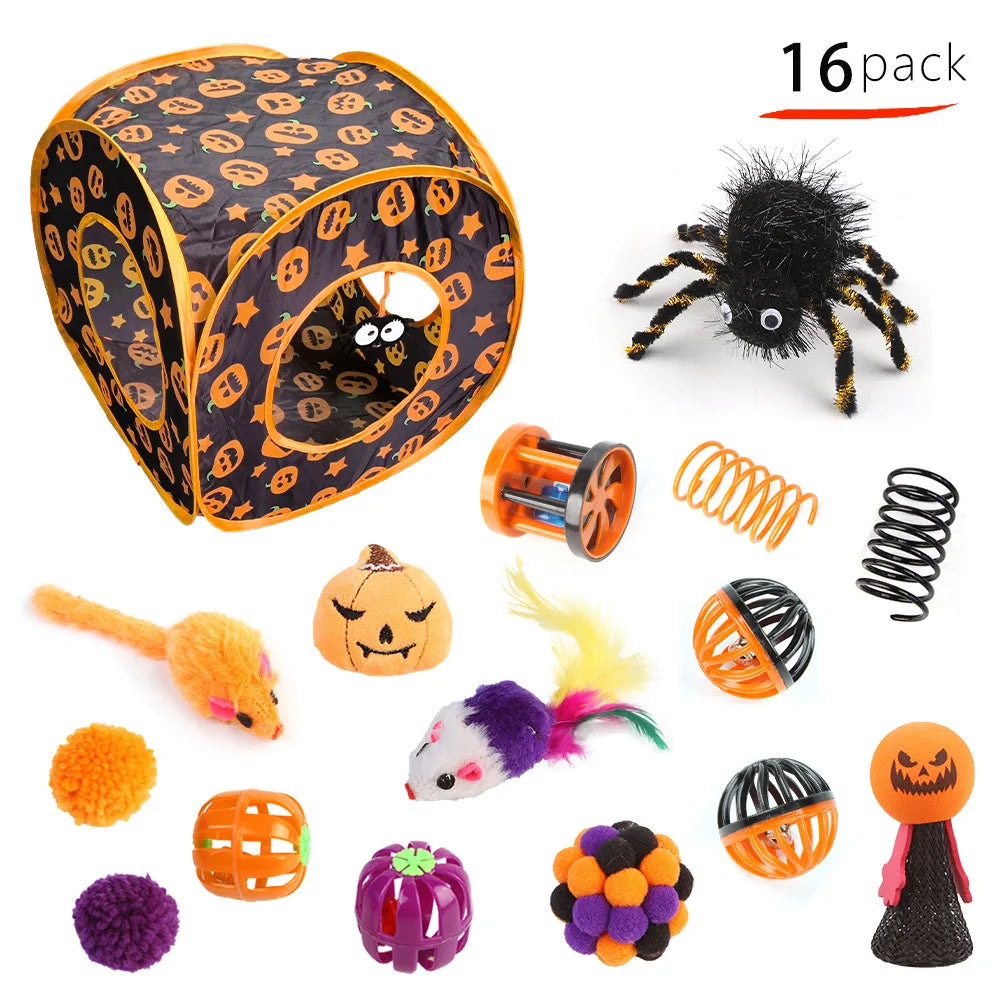 Halloween Cat Toy Variety Set with Wand, Mouse and Bell