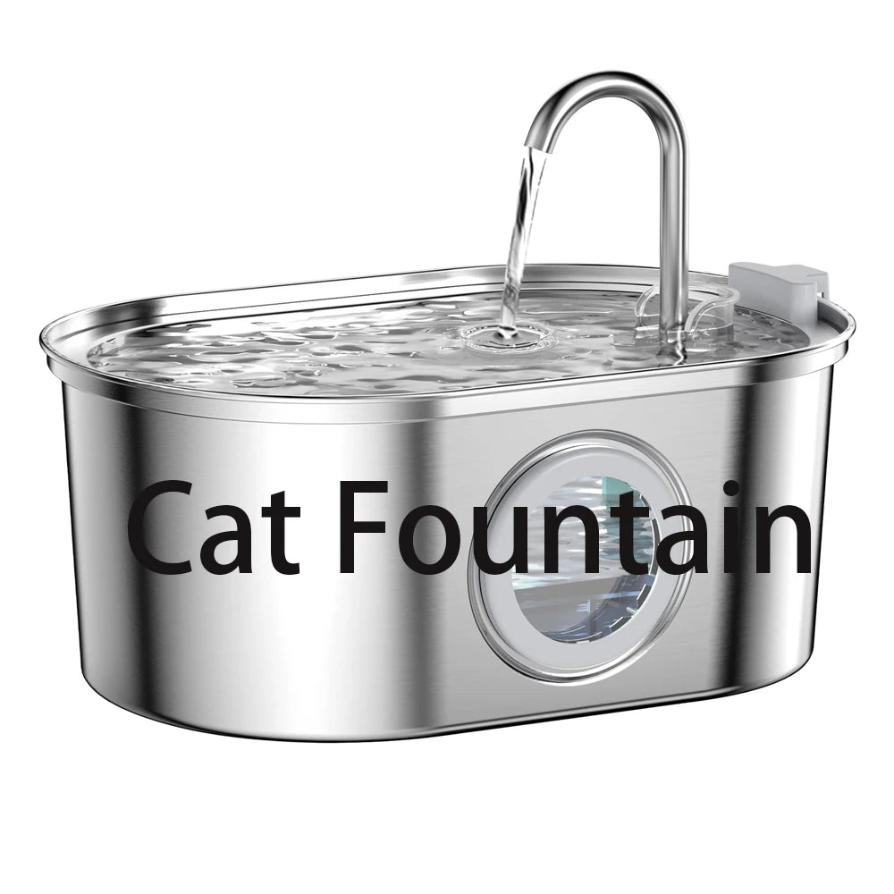 Transparent Window Cat Water Dispenser with sensor 3.2L/108oz Super Quiet& Pets Auto Filter Stainless Steel Cats Water Fountain
