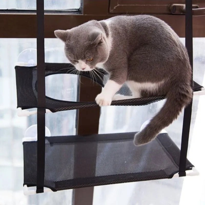 Double-Decker Window Cat Hammock – Suction Cup Bunk Bed for Cats