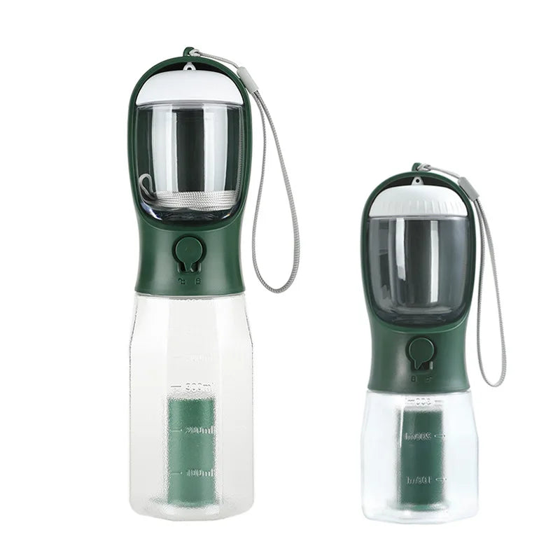 3-in-1 Dog Water Bottle with Food Storage & Waste Bag Holder
