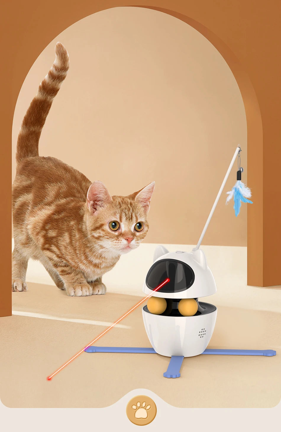 3-in-1 Smart Cat Toy with 360° Laser & 3 Replacement Feather Teasers