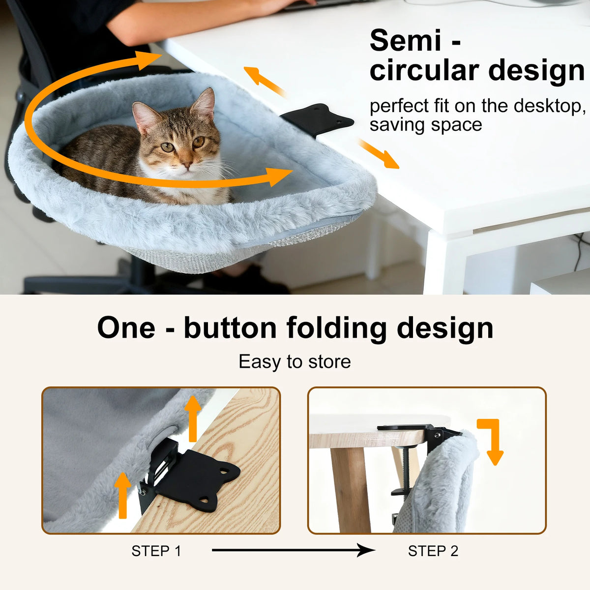 Foldable Plush Cat Desk Bed