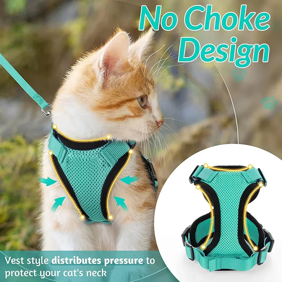 Escape-Proof Cat Harness & Lead Set — Adjustable Reflective Mesh Vest for Cats & Small Dogs