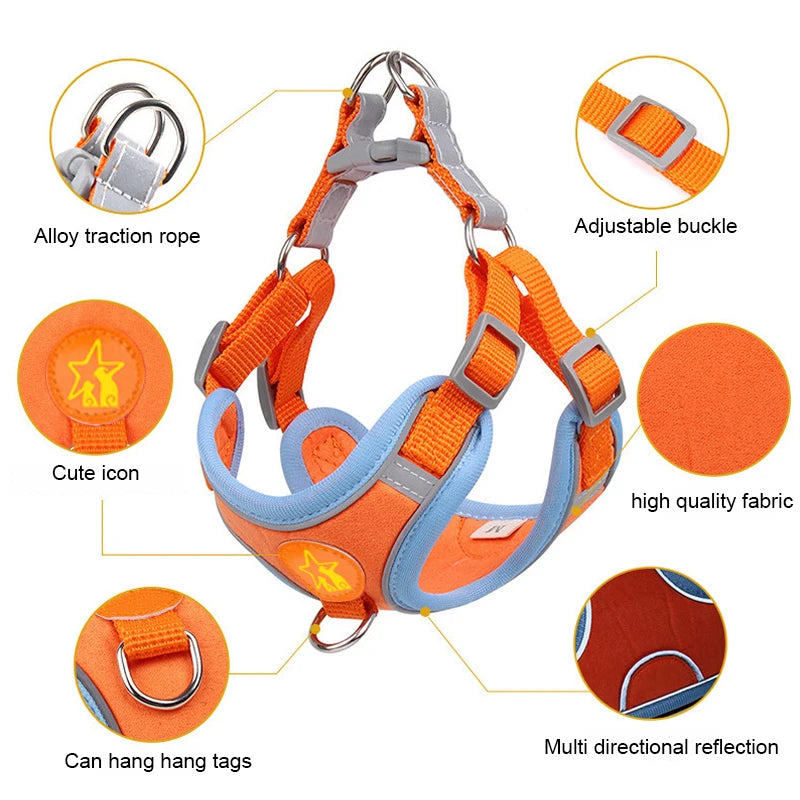 Reflective Soft Mesh Dog Harness with Dual Lead Hooks – No-Pull Vest for Small & Medium Dogs