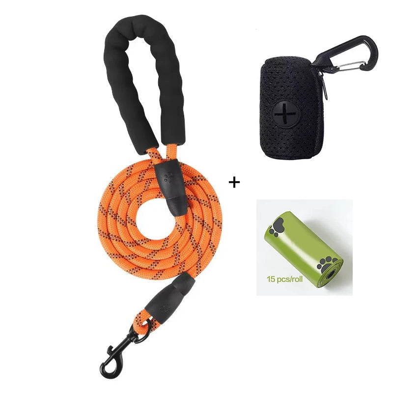 Reflective Dog Leash with Poop Bag Dispenser