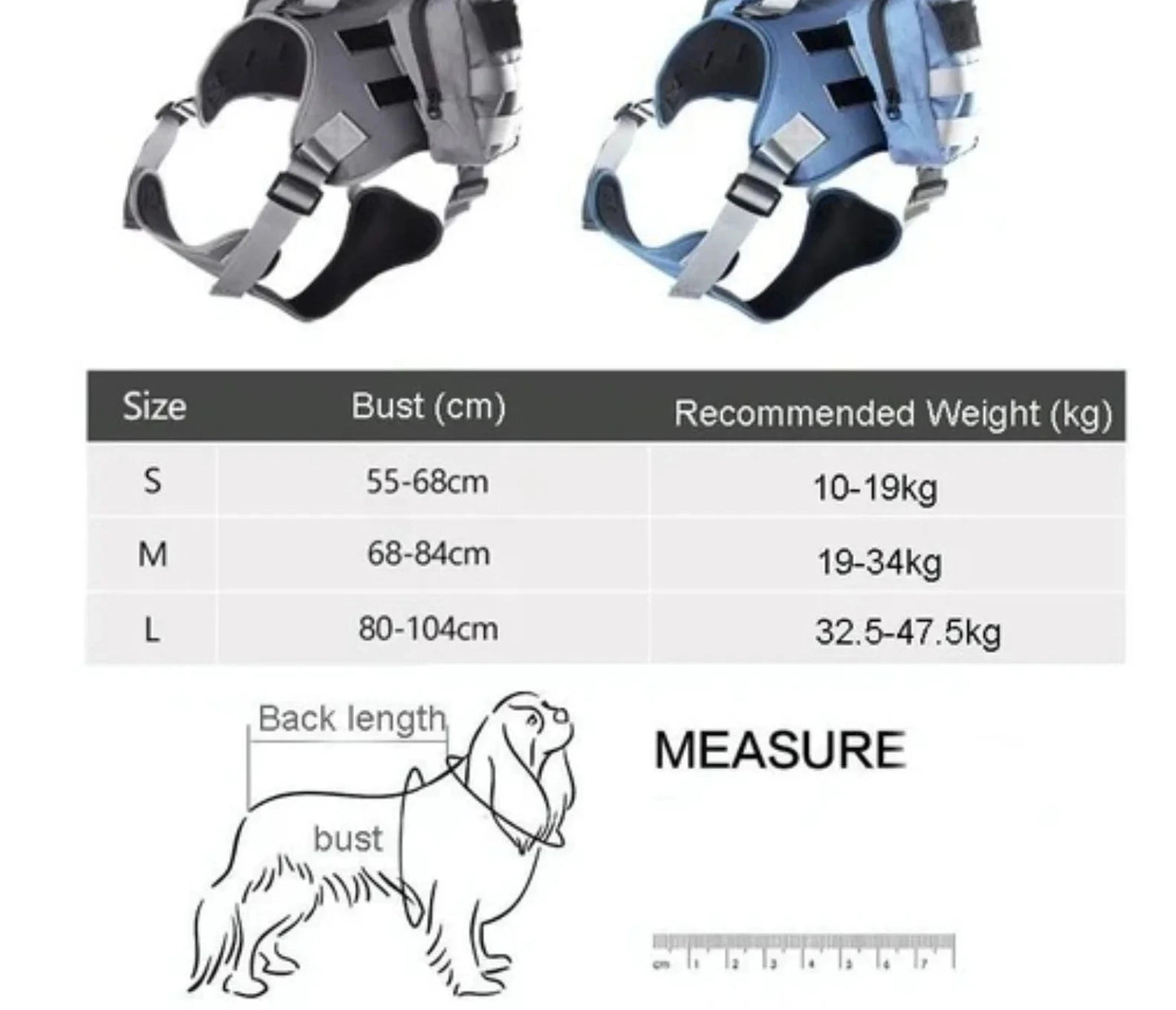 Harnais pour chien robuste avec sac à dos à poches latérales sécurisées