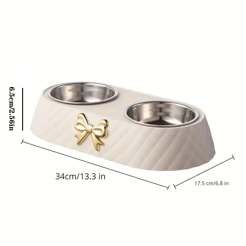 Bow-Tie Double Pet Bowl – Stainless Steel Inserts with PP Stand, for Cats & Dogs