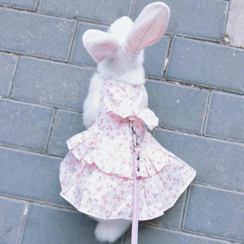 Floral Cotton Dress & Harness Set for Rabbits & Small Pets