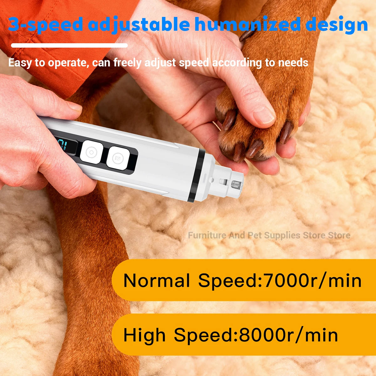 Electric Pet Nail Grinder with LED Light & 3-Speed Control
