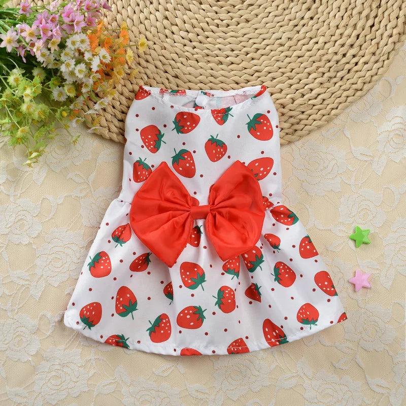 Fruit & Floral Print Bow Dress for Cats & Small Dogs