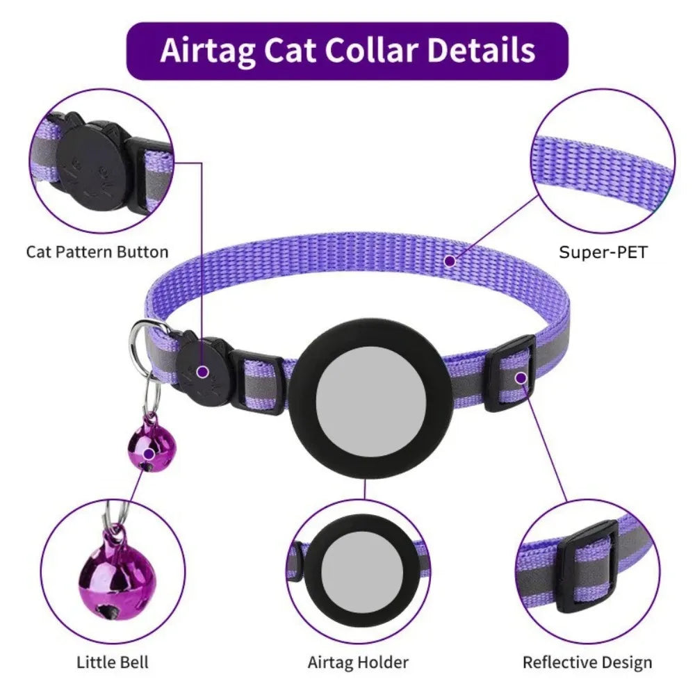 Reflective Breakaway Cat Collar with AirTag Holder & Bell