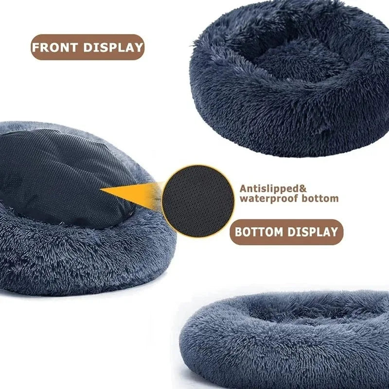 Round Plush Pet Bed — Washable Warm Basket for Dogs & Cats, 6 Sizes