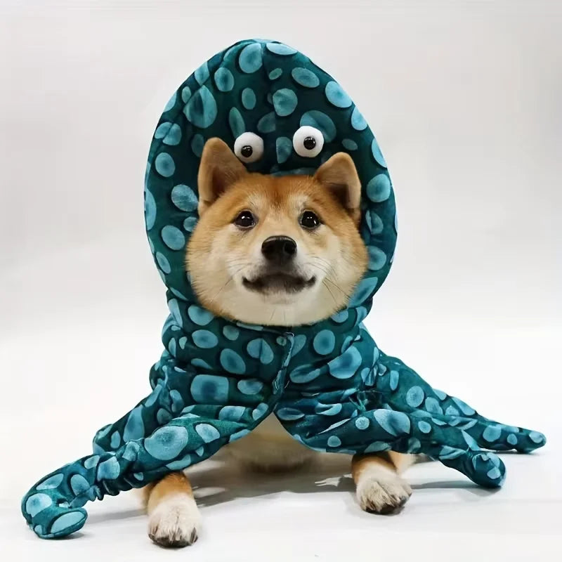 Octopus Hoodie Costume for Small Dogs & Cats — Warm Pajamas for Halloween & Christmas