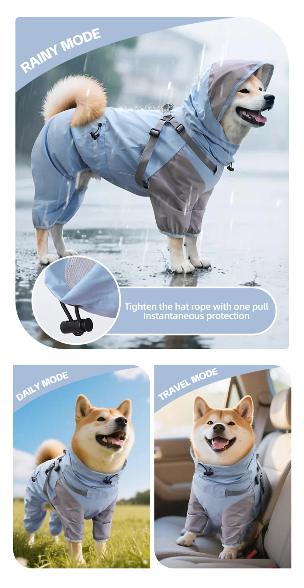 Waterproof Dog Raincoat with Harness & Detachable Hood