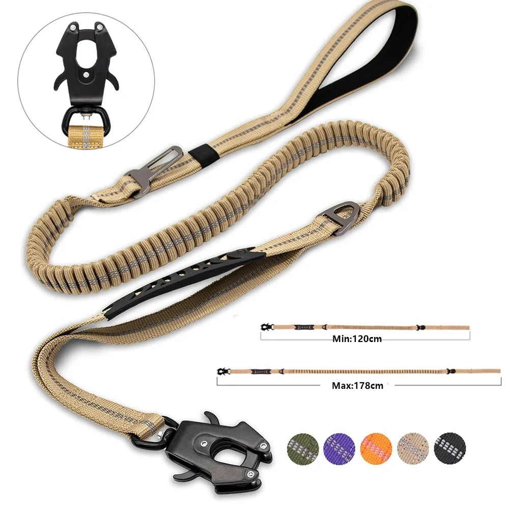 Reflective Bungee Dog Leash - Heavy Duty No-Pull Lead with Car Seatbelt