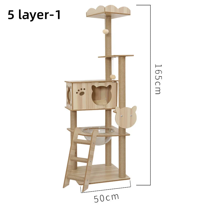 Multi-Level Wooden Cat Tree with Sisal Scratching Posts