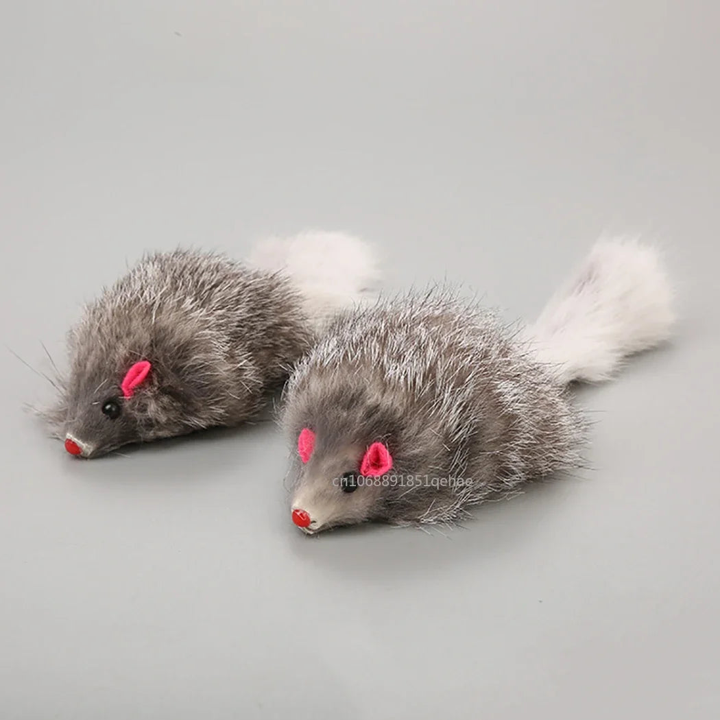 Rabbit Fur & Plush Mouse Toy for Cats – Long Tail Chew & Play Mice