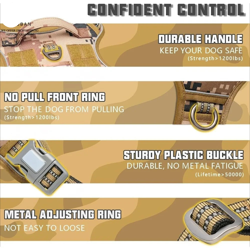 No-Pull Tactical Dog Harness with Reflective Strips