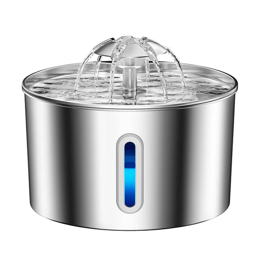 2.2L Stainless Steel Pet Water Fountain — Dual Outlet Mode & Flower Fountain Design