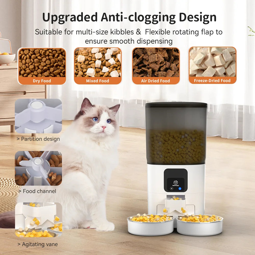 7L double bowl automatic cat feeder with camera and 7L WIFI dog feeder optional, with stainless steel bowl cat food dispenser