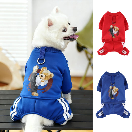 Dog Fleece Hoodie Jumpsuit | Warm Autumn Winter Sweatshirt for Puppies, Cats & Small Dogs