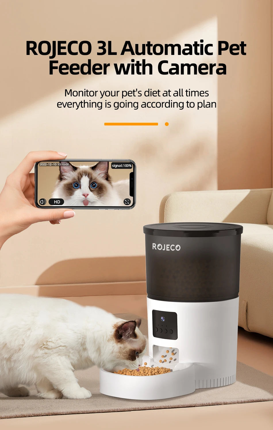 3L Smart Automatic Pet Feeder with HD Camera & WiFi