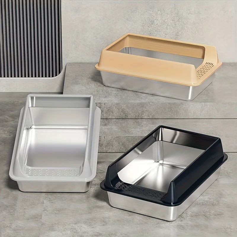 Stainless Steel Semi-Enclosed Cat Litter Box