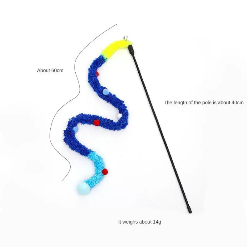 Rainbow Caterpillar Cat Wand Toy with Bell – Interactive Feather Stick