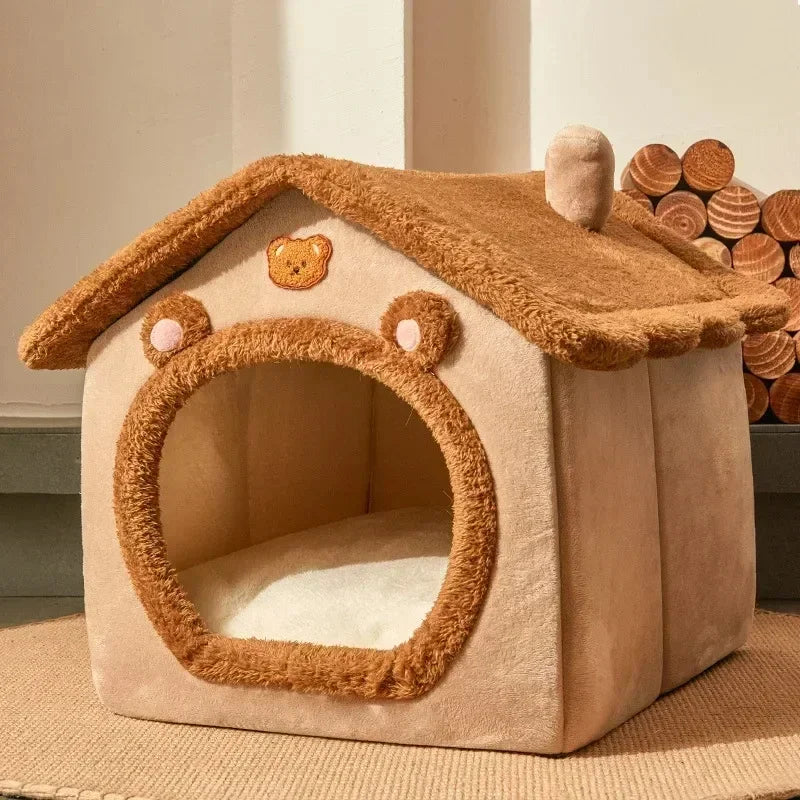 Foldable Plush Pet House for Cats & Small Dogs