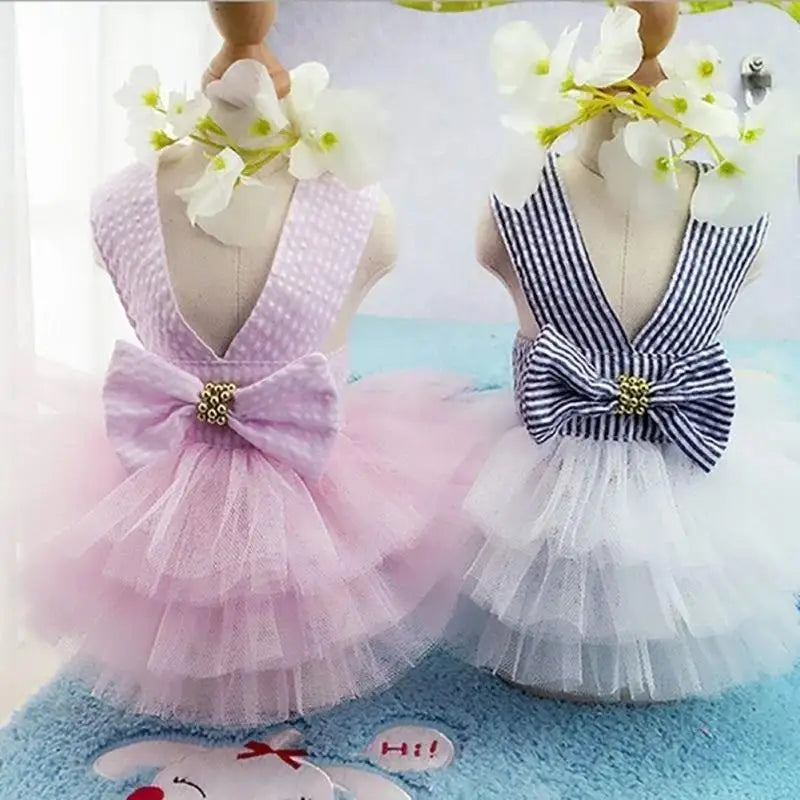 Striped Bow Princess Dress for Dogs & Cats – Summer Pet Costume Skirt