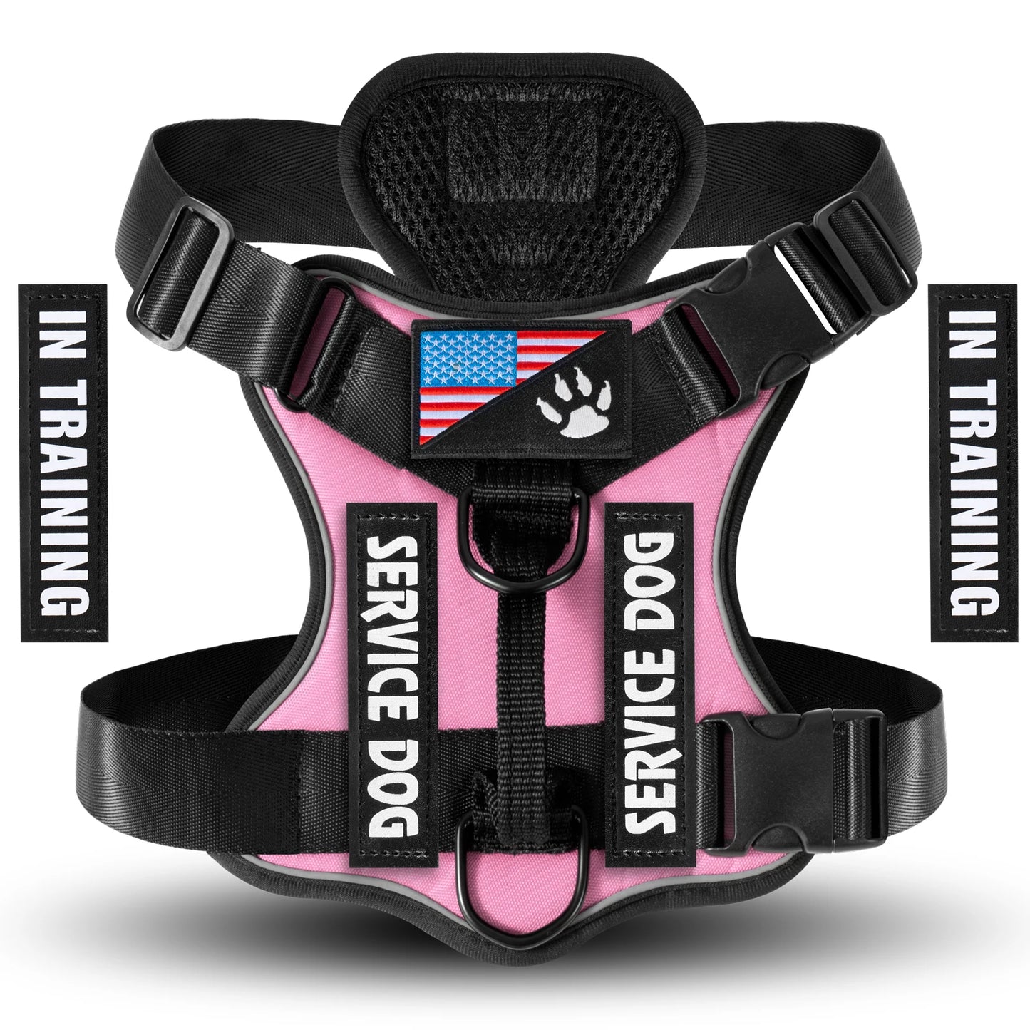 Reflective Service Dog Vest Harness with 5 Patches | Adjustable Soft Oxford Mesh Harness