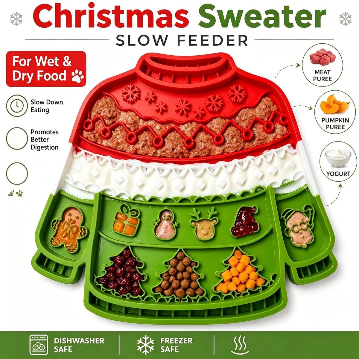 Christmas Sweater Shaped Wall-Mount Silicone Lick Mat for Dogs