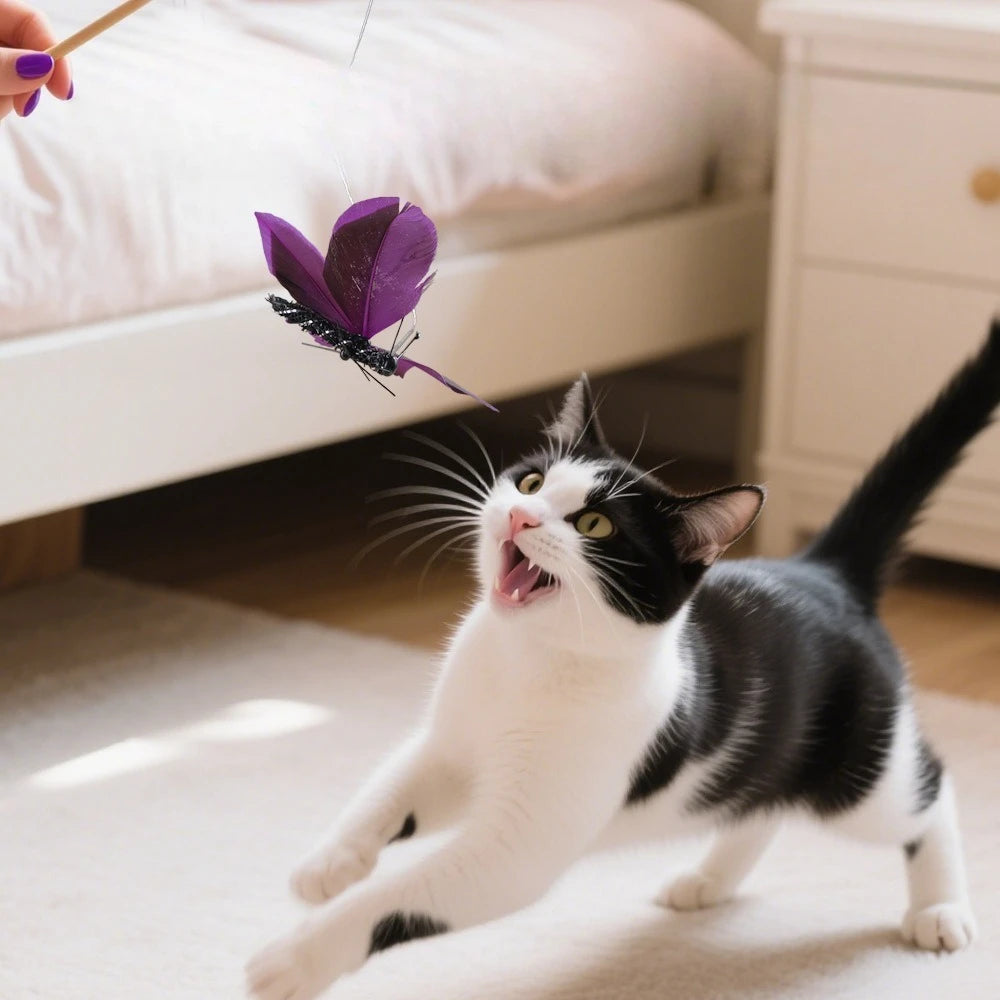 Hands-Free Butterfly Cat Wand Toy with Suction Cup & Bell