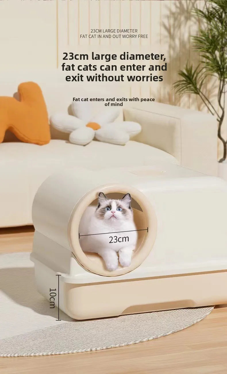 Extra Large Enclosed Self-Cleaning Cat Litter Box — Anti-Splash Foldable Drawer & Odour Control