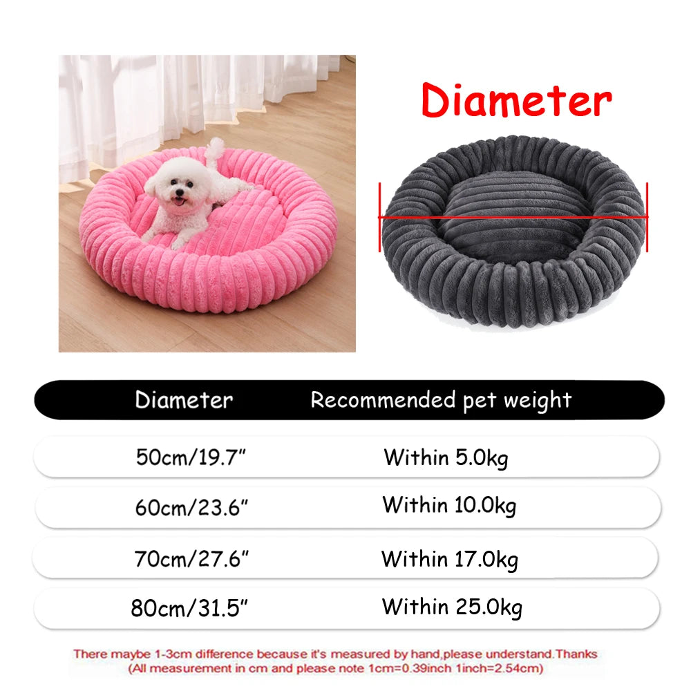 Round Plush Pet Bed — Washable Warm Basket for Dogs & Cats, 6 Sizes