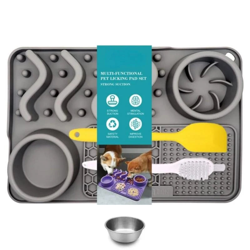 Slow Feeder Mat with Aluminium Bowl — Non-Toxic Silicone Anxiety & Boredom Relief for Dogs & Cats