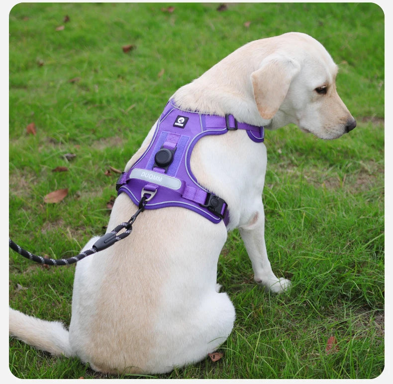 No-Pull Dog Harness with AirTag Holder, Handle & Front Clip — Reflective Padded Vest for Walking & Training
