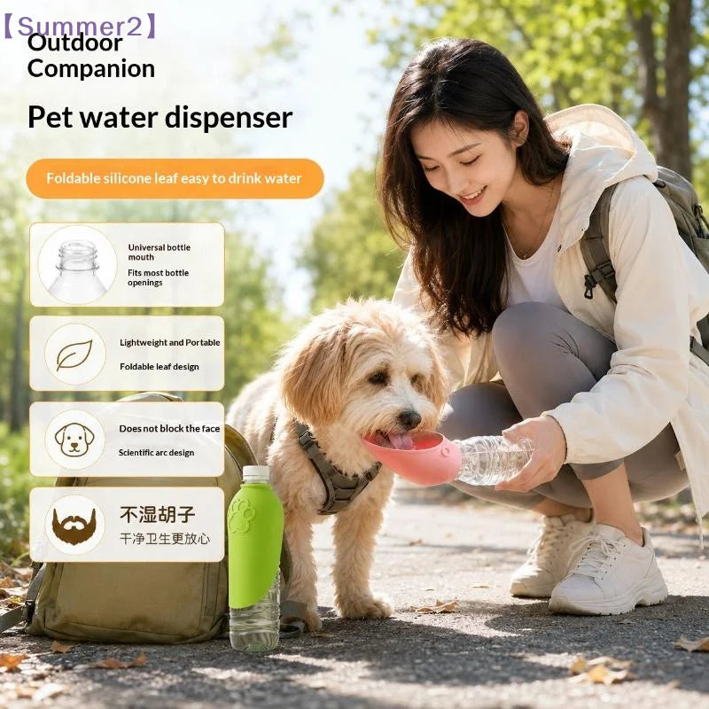 Silicone Pet Travel Water Bottle with Foldable Drinking Bowl – Leakproof, for Dogs & Cats