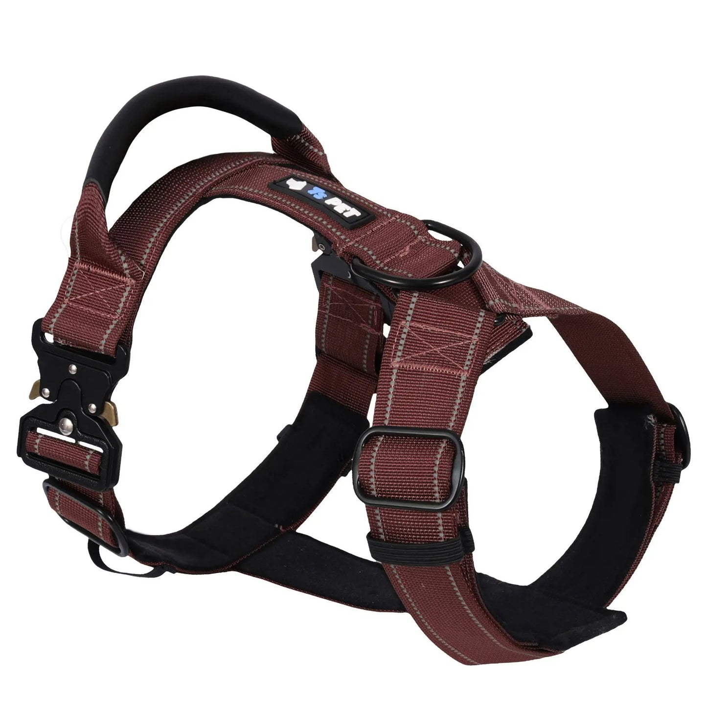 Y-Shaped No-Pull Dog Harness with Leather Handle — Soft Padded, Metal Buckles & Adjustable Fit