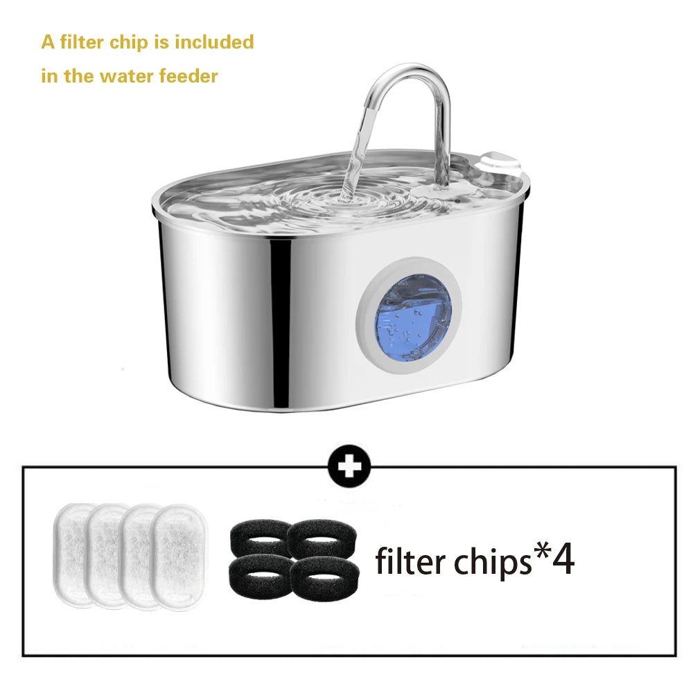 2.2L Stainless Steel Pet Water Fountain with Visible Window