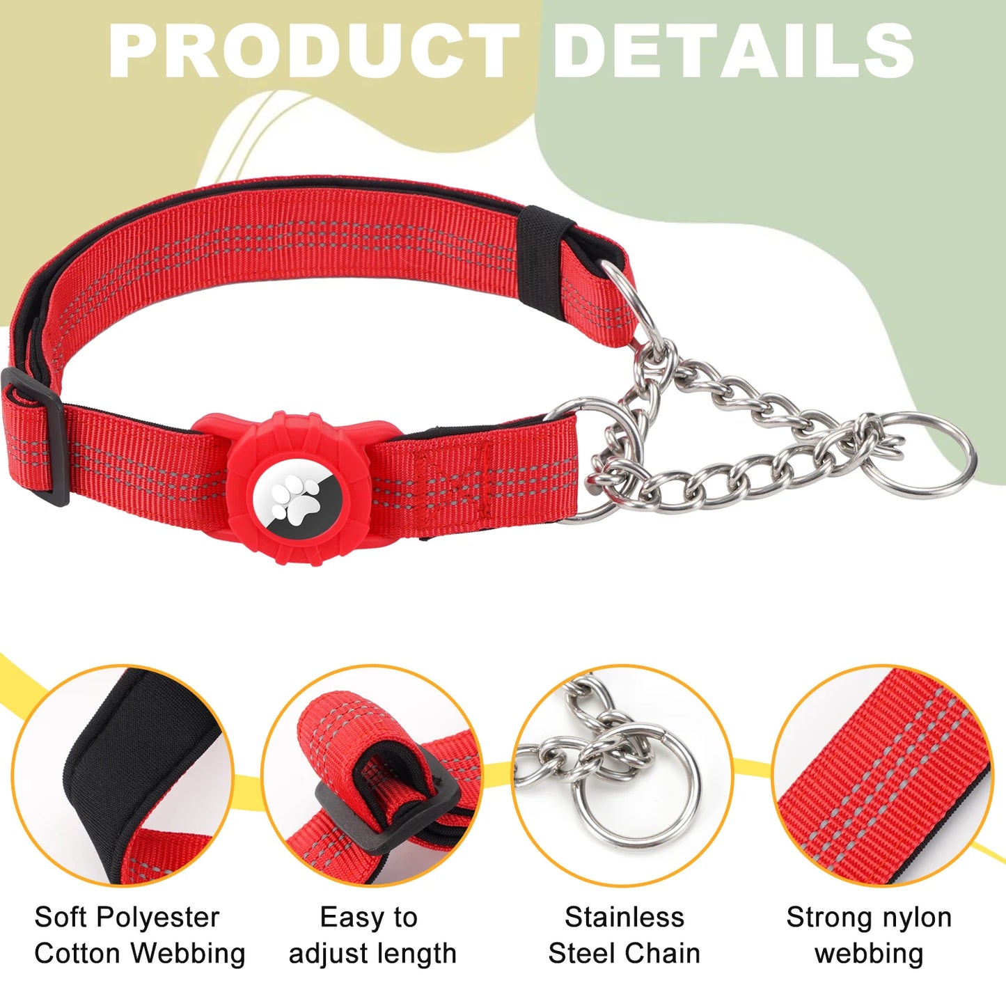 Collier réfléchissant pour chien avec support AirTag et boucle à dégagement rapide
