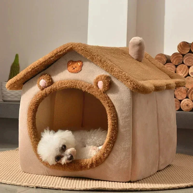 Foldable Plush Pet House for Cats & Small Dogs