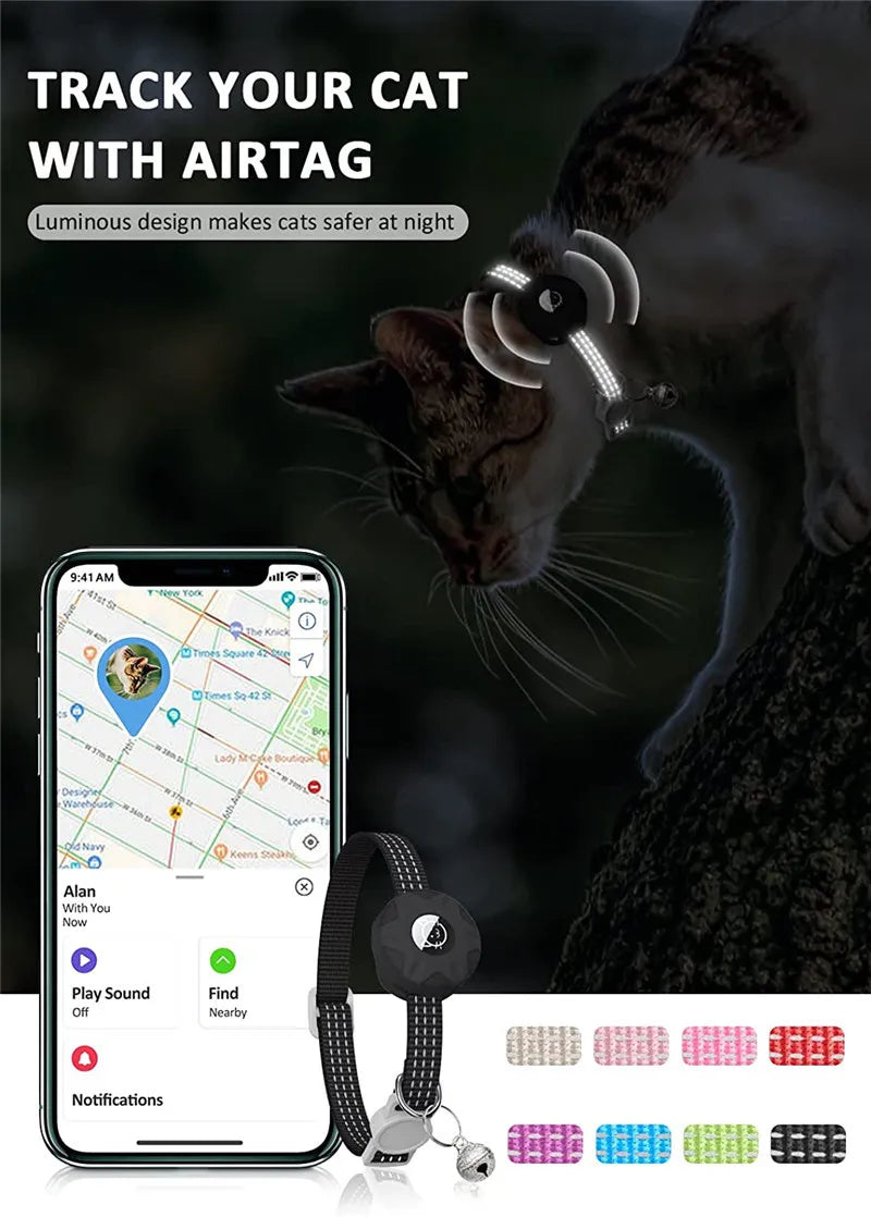 Support de collier pour animaux de compagnie avec design réfléchissant - Étui AirTag en silicone avec clochette