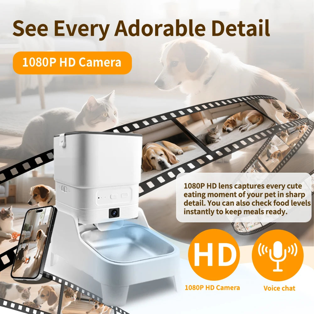 4.5L Elevated Smart Pet Feeder — 15cm Raised Stand, 1080P Camera or Key Control for Cats & Dogs