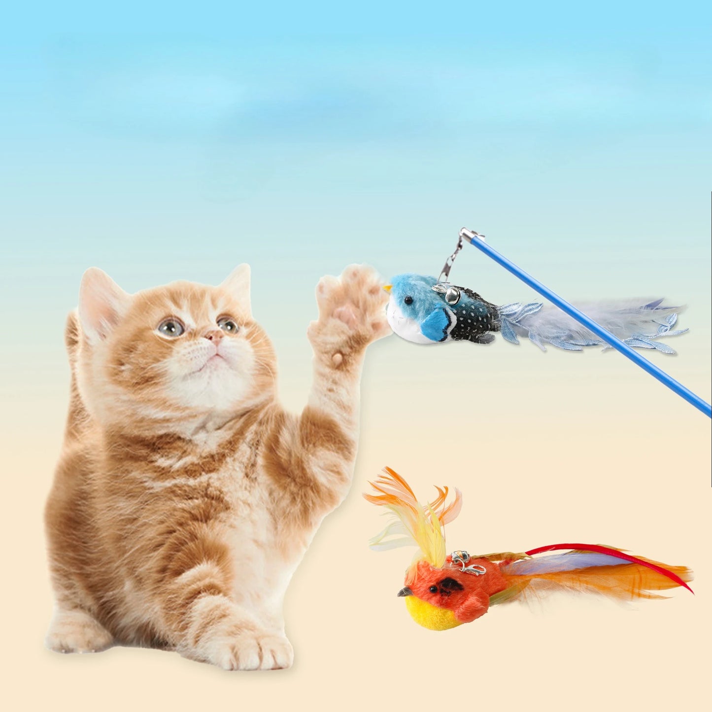Tête de rechange de jouet pour chat en plumes avec clochette