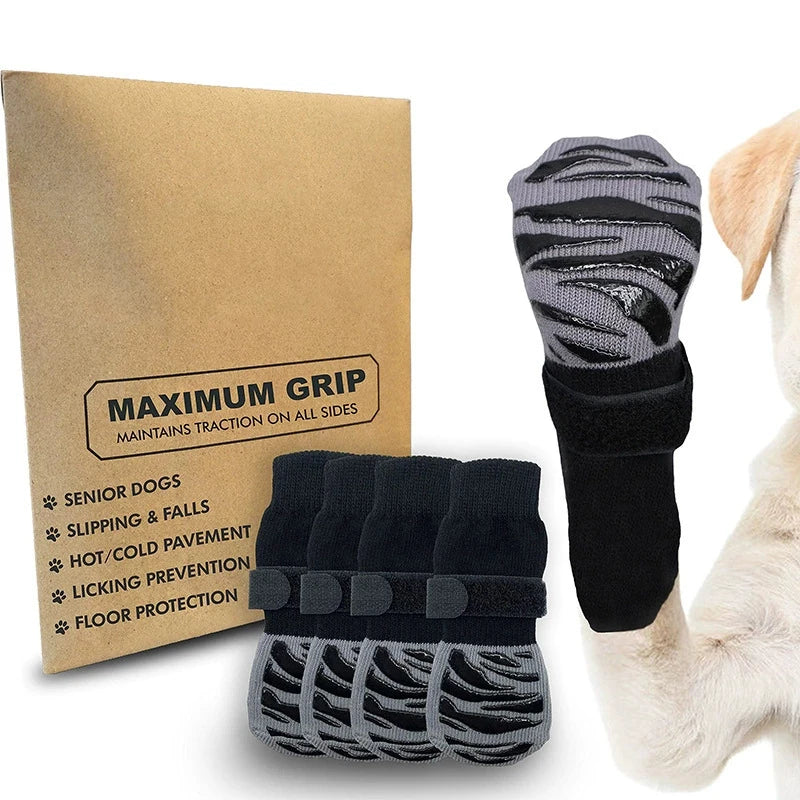 Anti-Slip Knitted Dog Socks with Paw Grip – Pack of 4