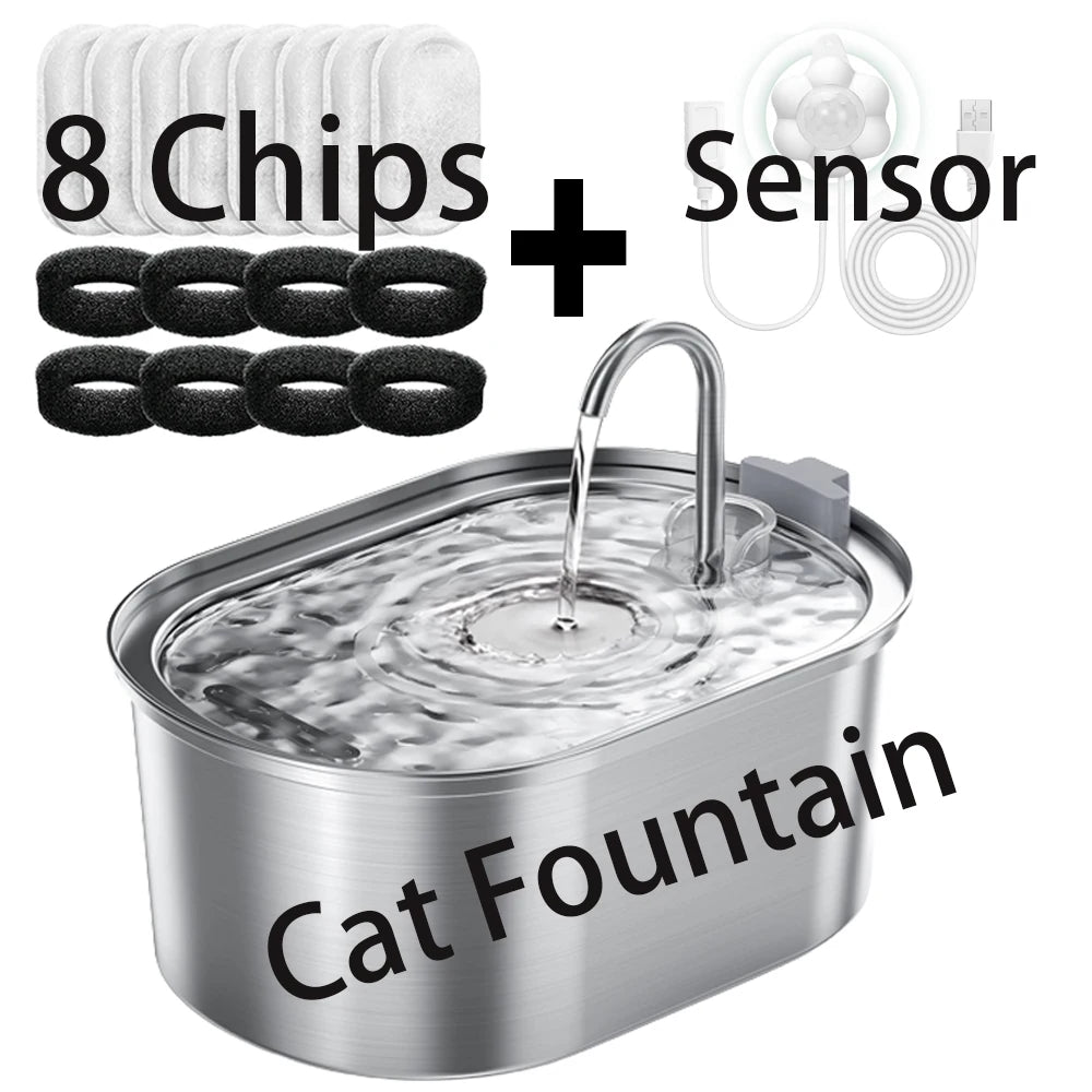 3.2L/108oz automatic cat water fountain, stainless steel pet water fountain, USB powered cat fountain, multi-filtered dog water