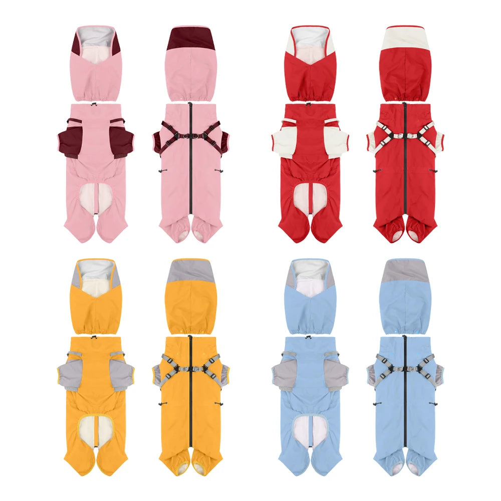 Waterproof Dog Raincoat with Harness & Detachable Hood